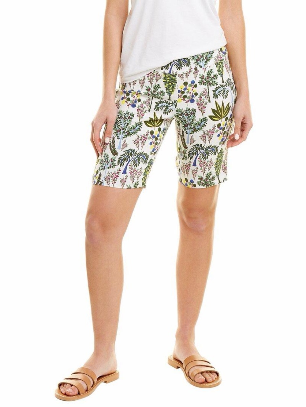 J. McLaughlin Botanical Print Bermuda Shorts - White with Green & Multicolor
